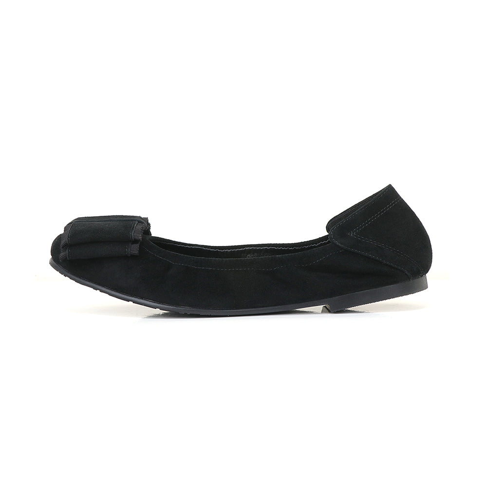 Suede Large Ribbon Ballet Flats