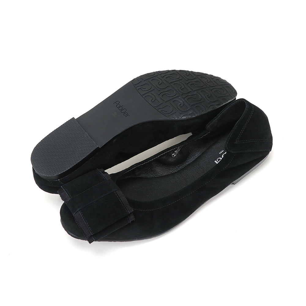 Suede Large Ribbon Ballet Flats
