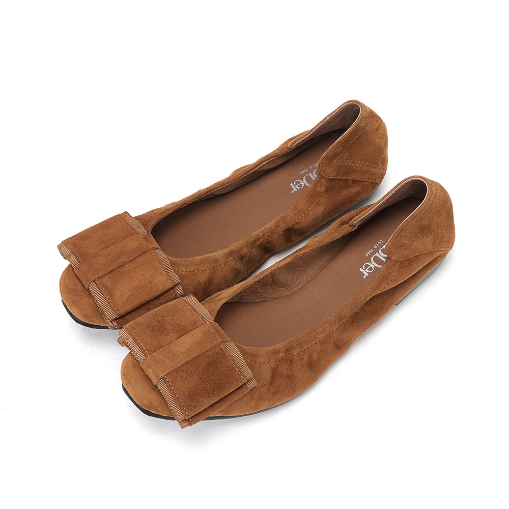 Suede Large Ribbon Ballet Flats