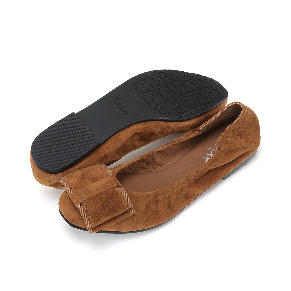 Suede Large Ribbon Ballet Flats