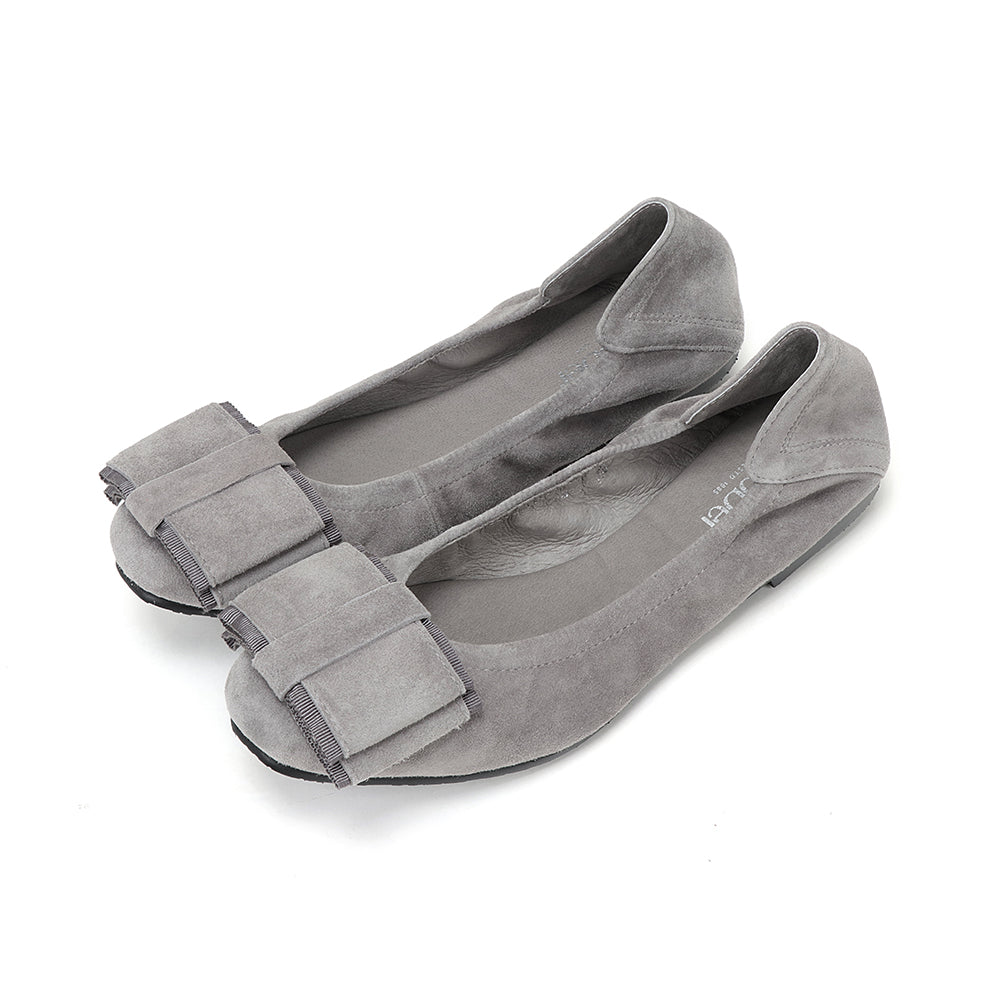 Suede Large Ribbon Ballet Flats