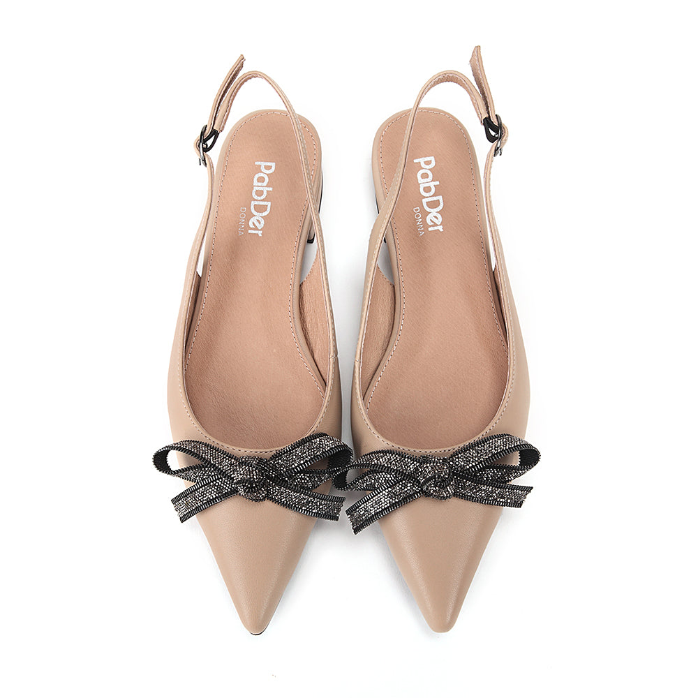 Pointed Sling-Back Flats With Ribbon
