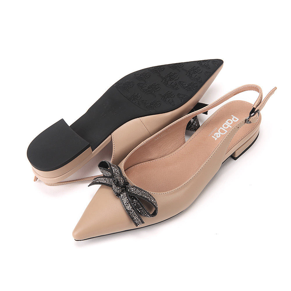Pointed Sling-Back Flats With Ribbon