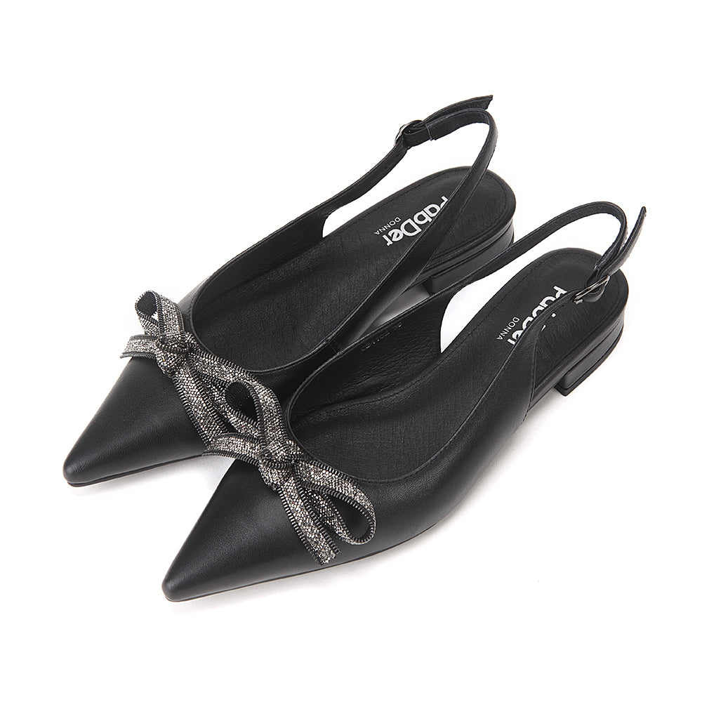 Pointed Sling-Back Flats With Ribbon