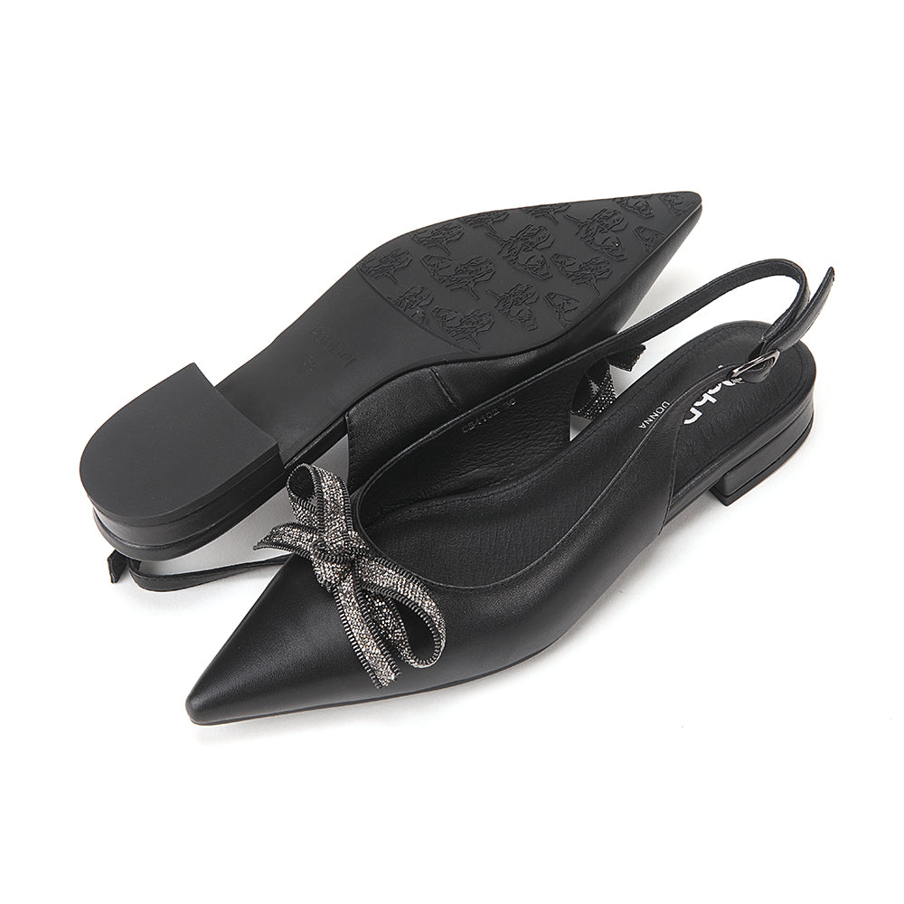 Pointed Sling-Back Flats With Ribbon
