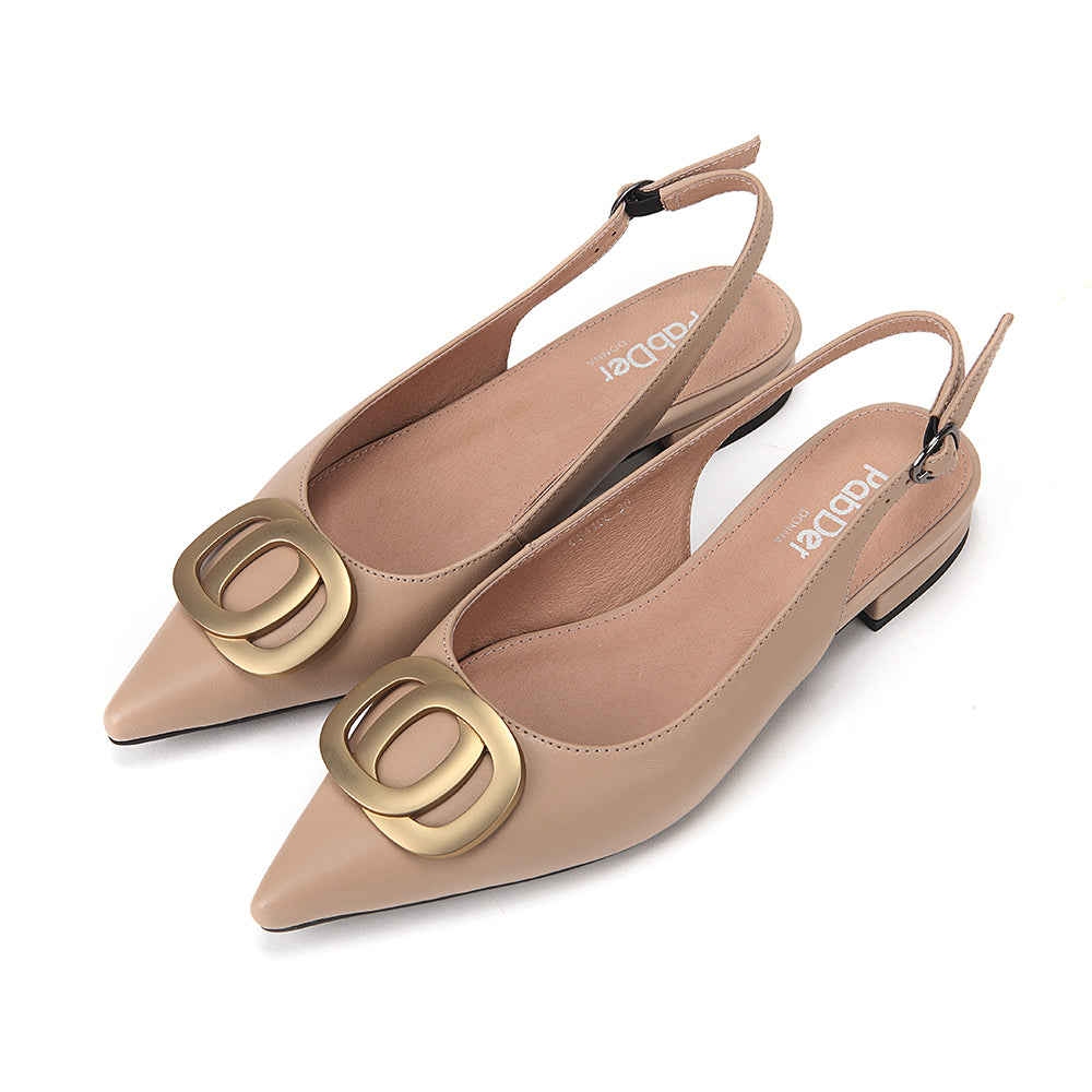 Pointed Toe Sling-Back Flats With Metallic Décor