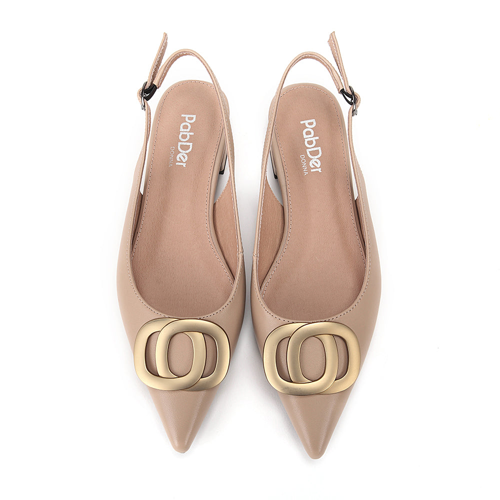 Pointed Toe Sling-Back Flats With Metallic Décor