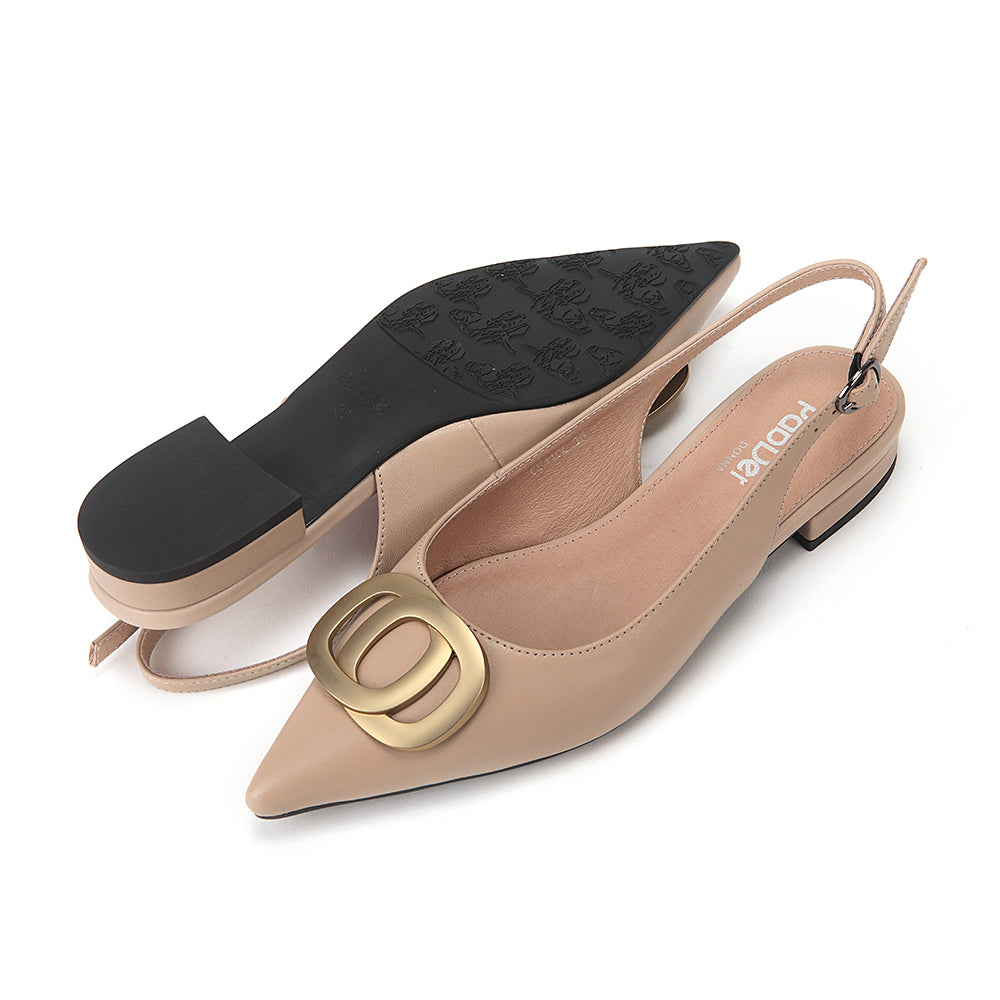Pointed Toe Sling-Back Flats With Metallic Décor