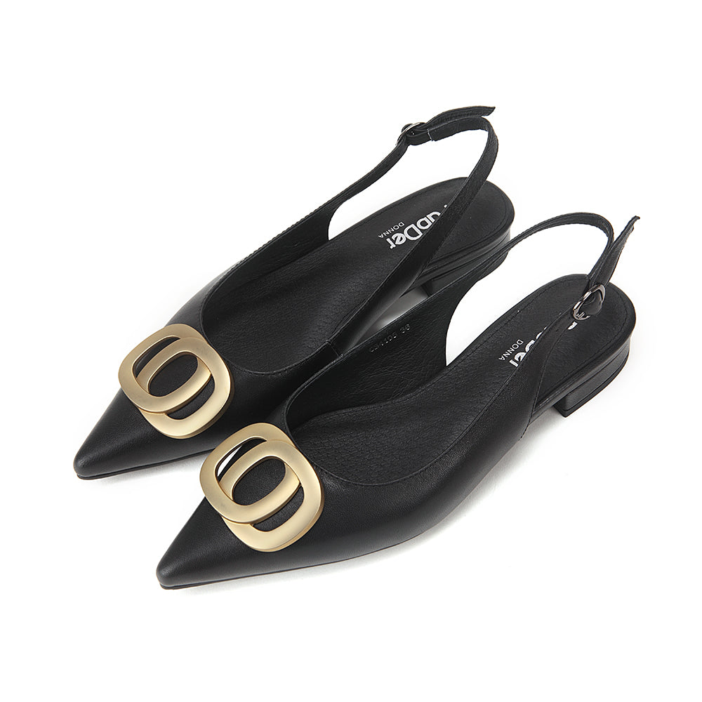 Pointed Toe Sling-Back Flats With Metallic Décor