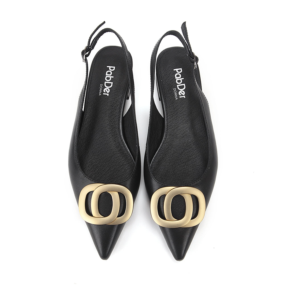 Pointed Toe Sling-Back Flats With Metallic Décor