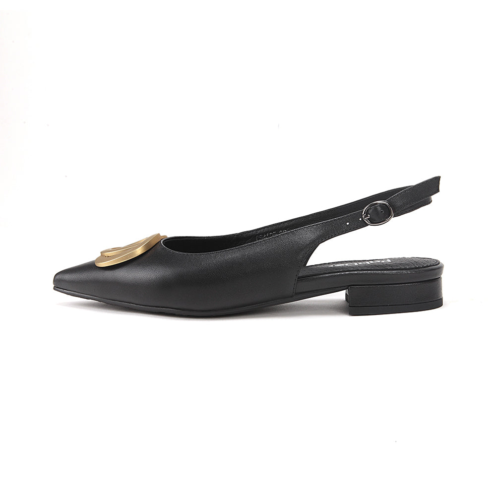 Pointed Toe Sling-Back Flats With Metallic Décor