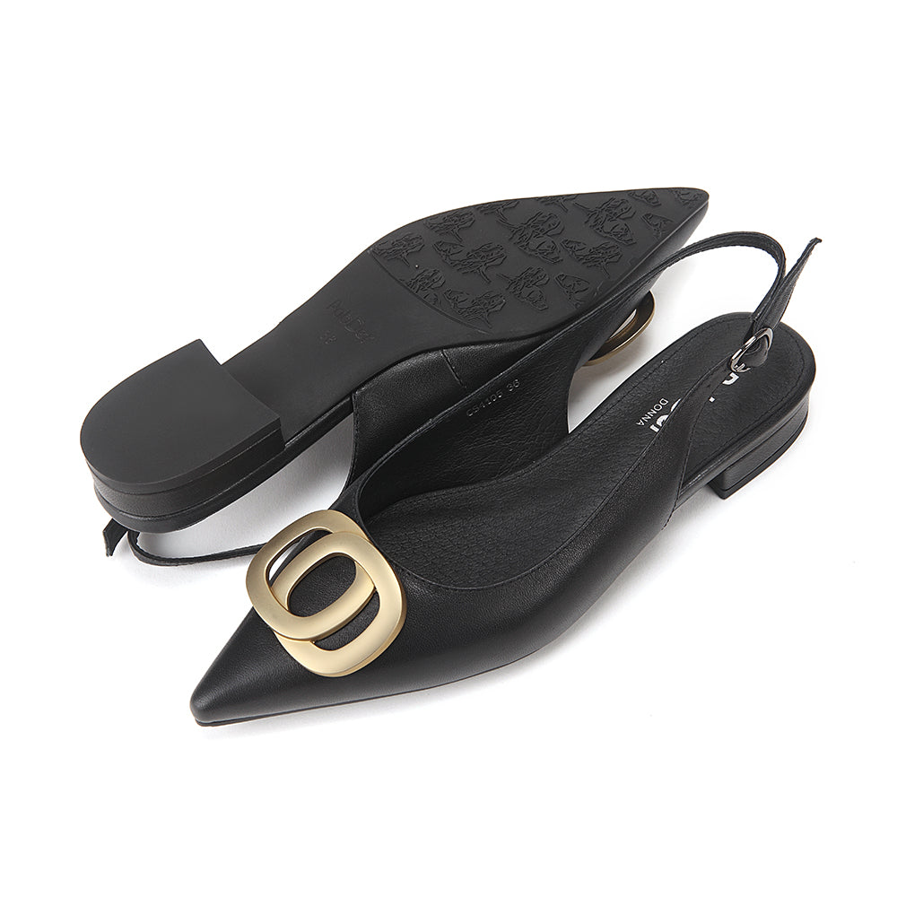 Pointed Toe Sling-Back Flats With Metallic Décor
