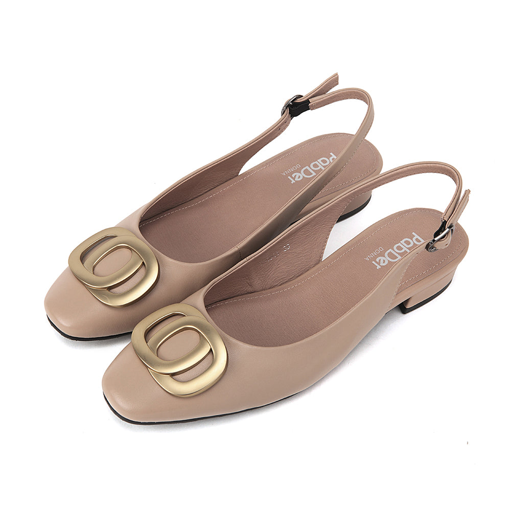 Round Toe Sling-Back With Metal Décor