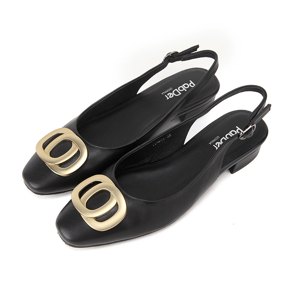 Round Toe Sling-Back With Metal Décor