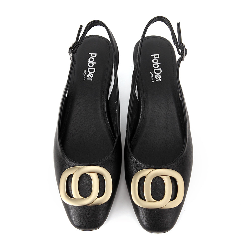 Round Toe Sling-Back With Metal Décor