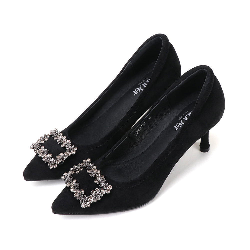 Suede Rhinestone High Heels