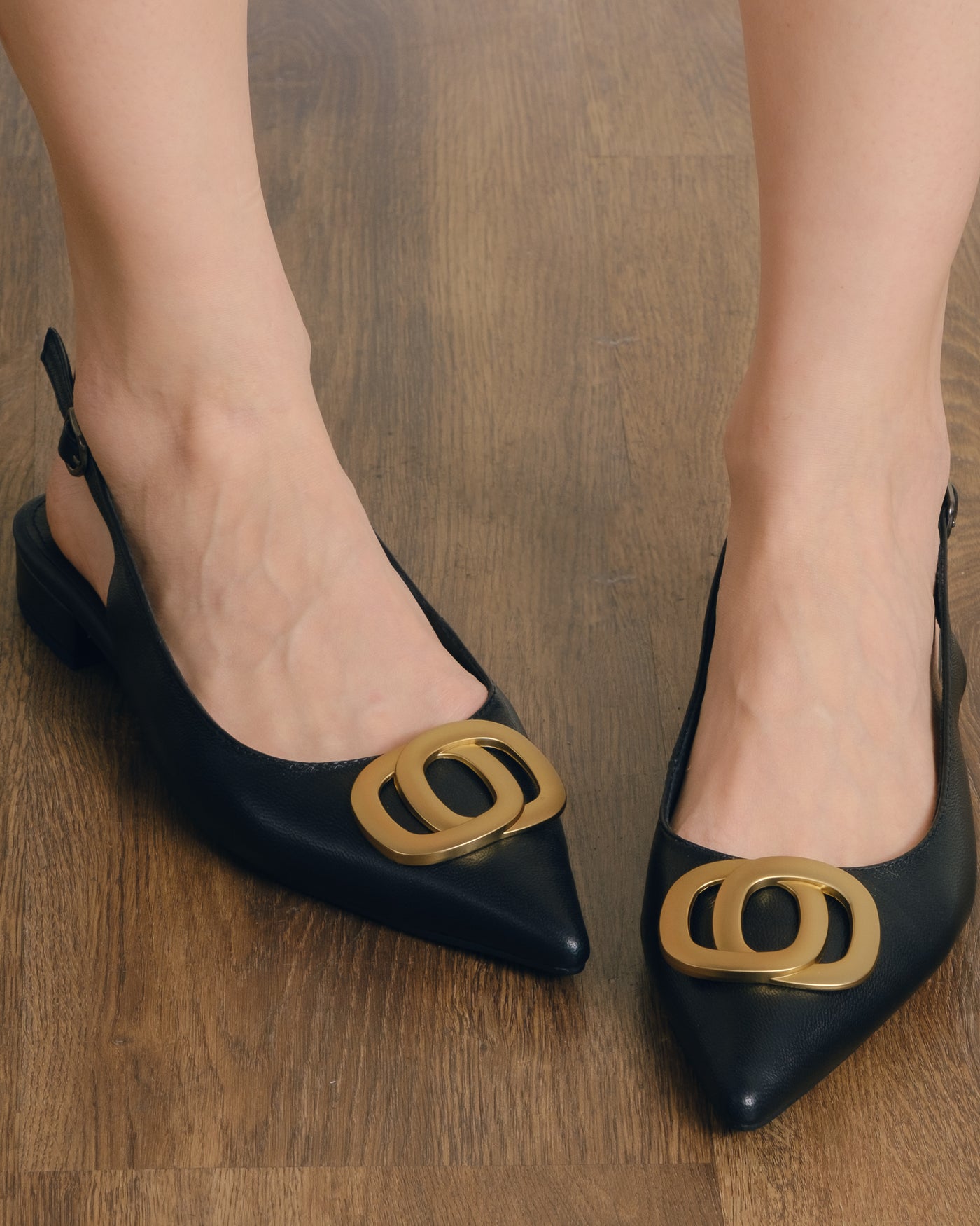 Pointed Toe Sling-Back Flats With Metallic Décor