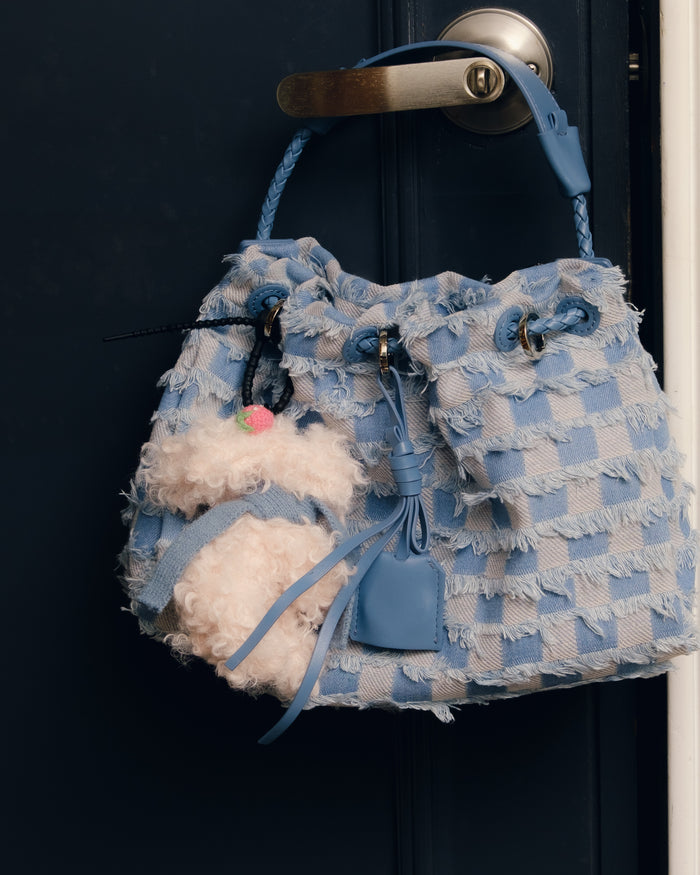 Denim Checkered Drawstring Pouch