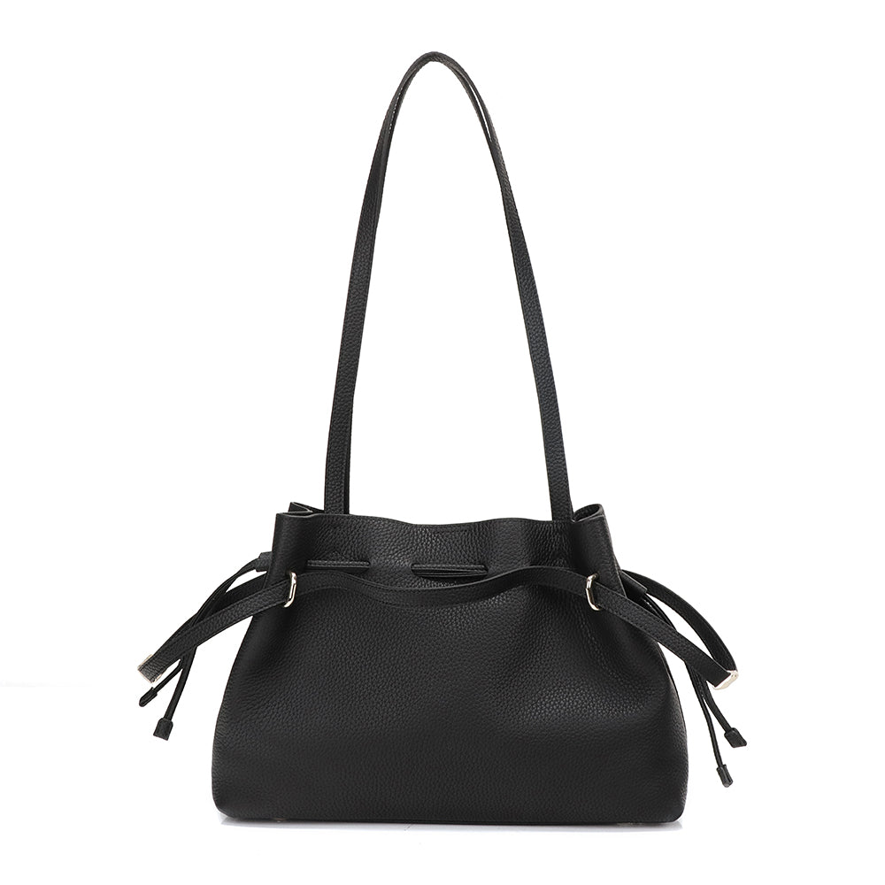 Medium Drawstring Scrunch Leather Bag