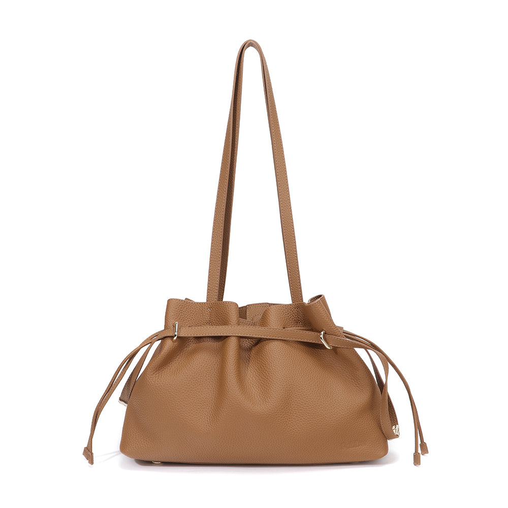 Vera Medium Drawstring Scrunch Leather Pouch JY26081M