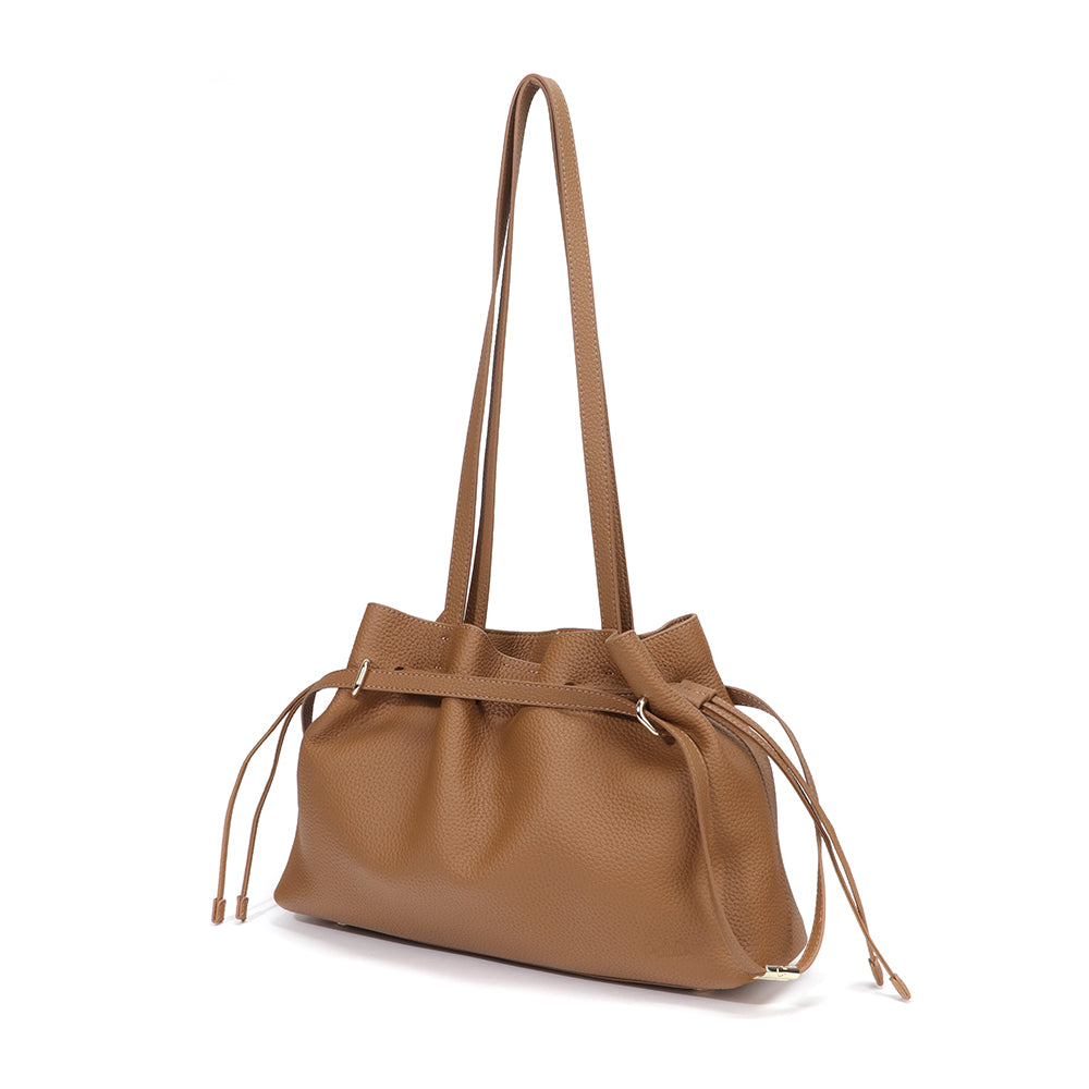 Vera Medium Drawstring Scrunch Leather Pouch JY26081M