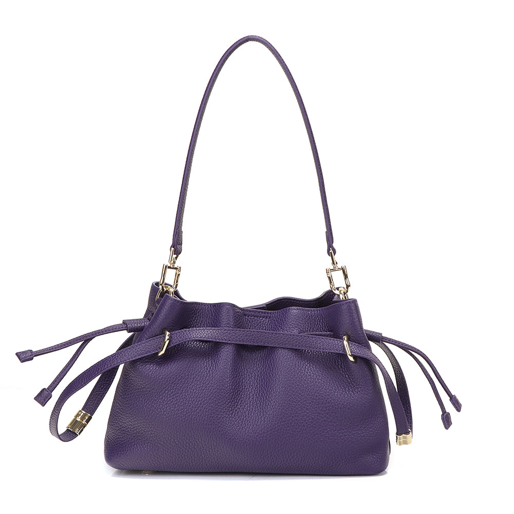 Small Drawstring Scrunch Leather Bag