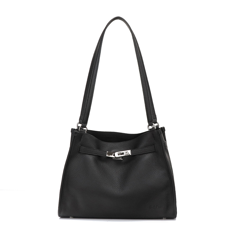 Embossed Leather Rectangular Buckled Purse