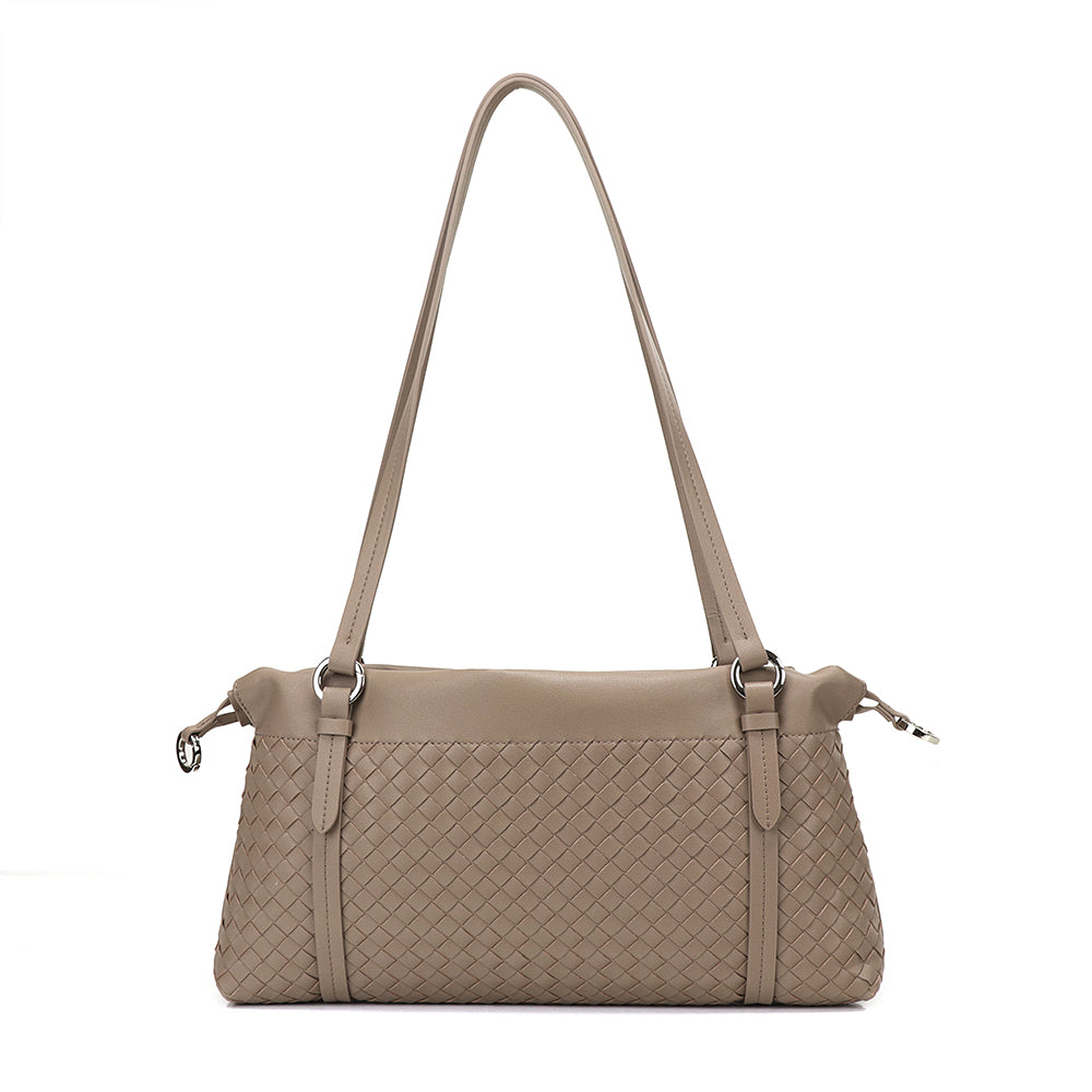 Weaved Drawstring Scrunch Leather Bag