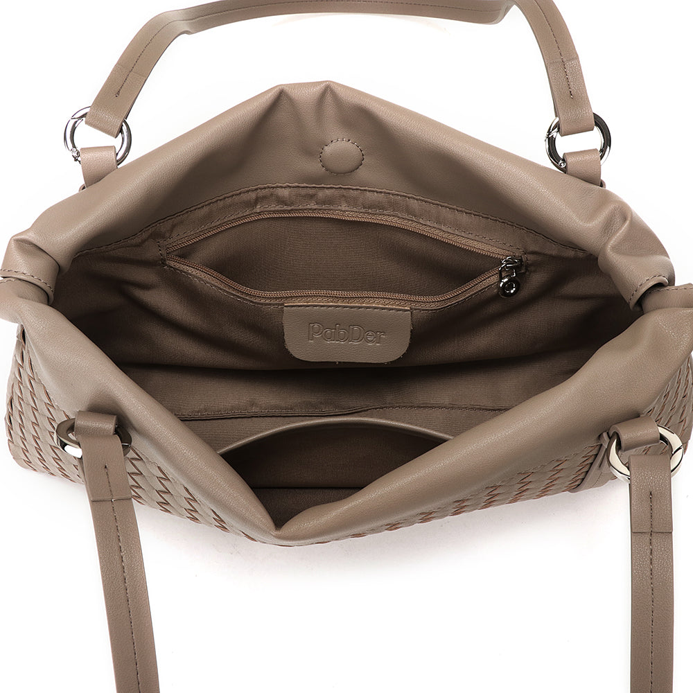 Weaved Drawstring Scrunch Leather Bag