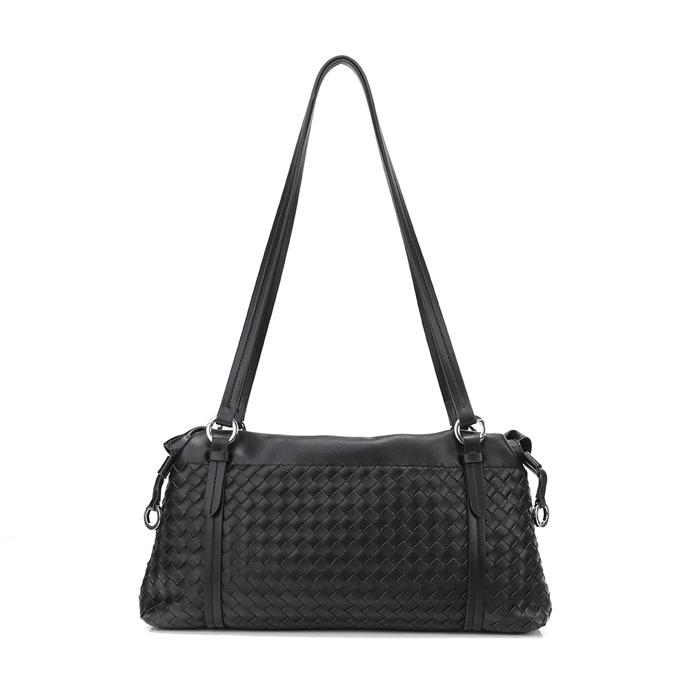 Weaved Drawstring Scrunch Leather Bag