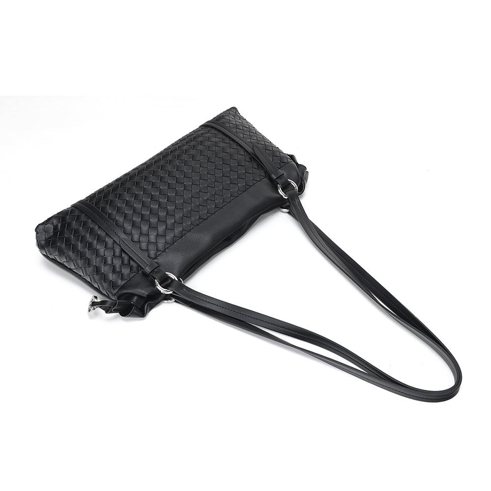 Weaved Drawstring Scrunch Leather Bag