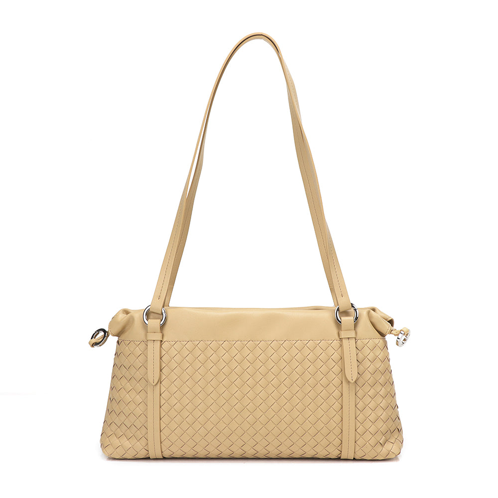 Weaved Drawstring Scrunch Leather Bag