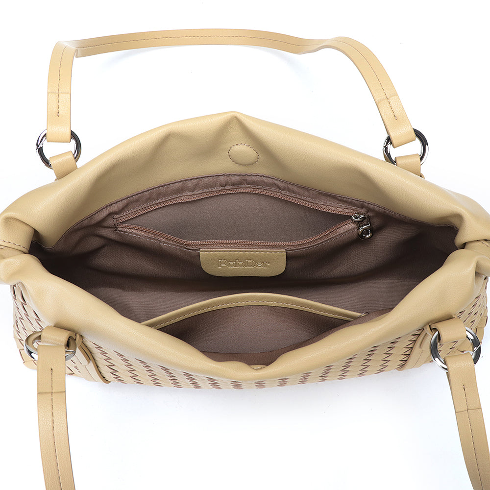 Weaved Drawstring Scrunch Leather Bag