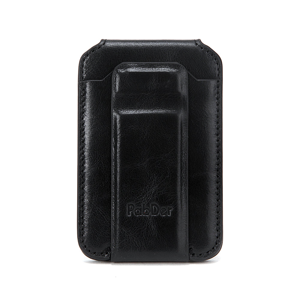 Leather Card Holder With Magnetic Cellphone Attachment Tripod