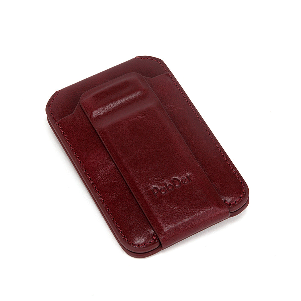 Leather Card Holder With Magnetic Cellphone Attachment Tripod