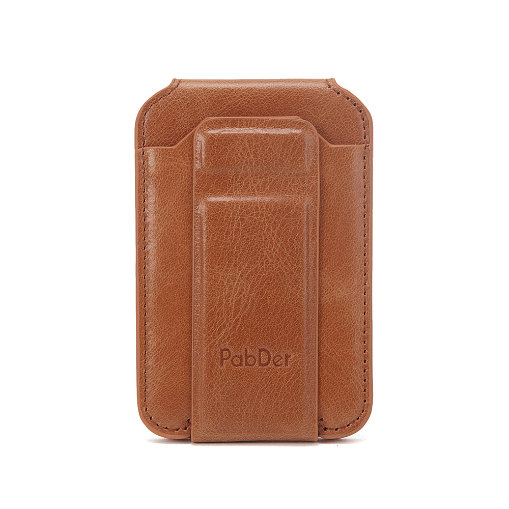 Leather Card Holder With Magnetic Cellphone Attachment Tripod