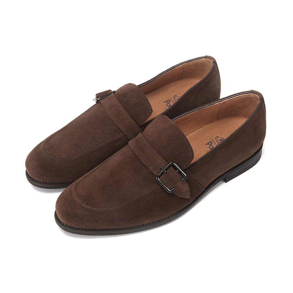Suede Single Buckle Strap Loafers
