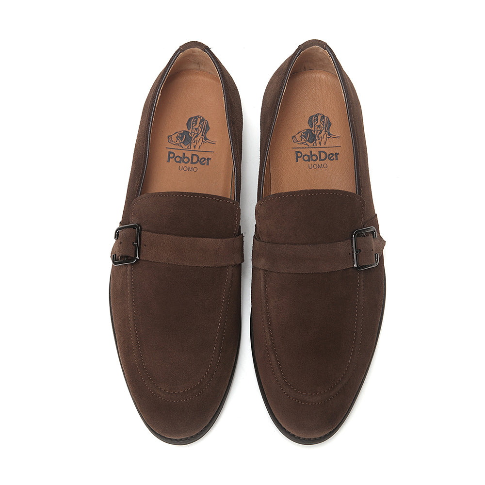Suede Single Buckle Strap Loafers