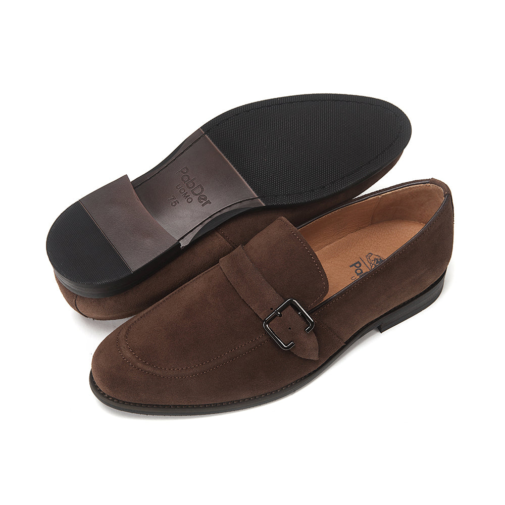Suede Single Buckle Strap Loafers