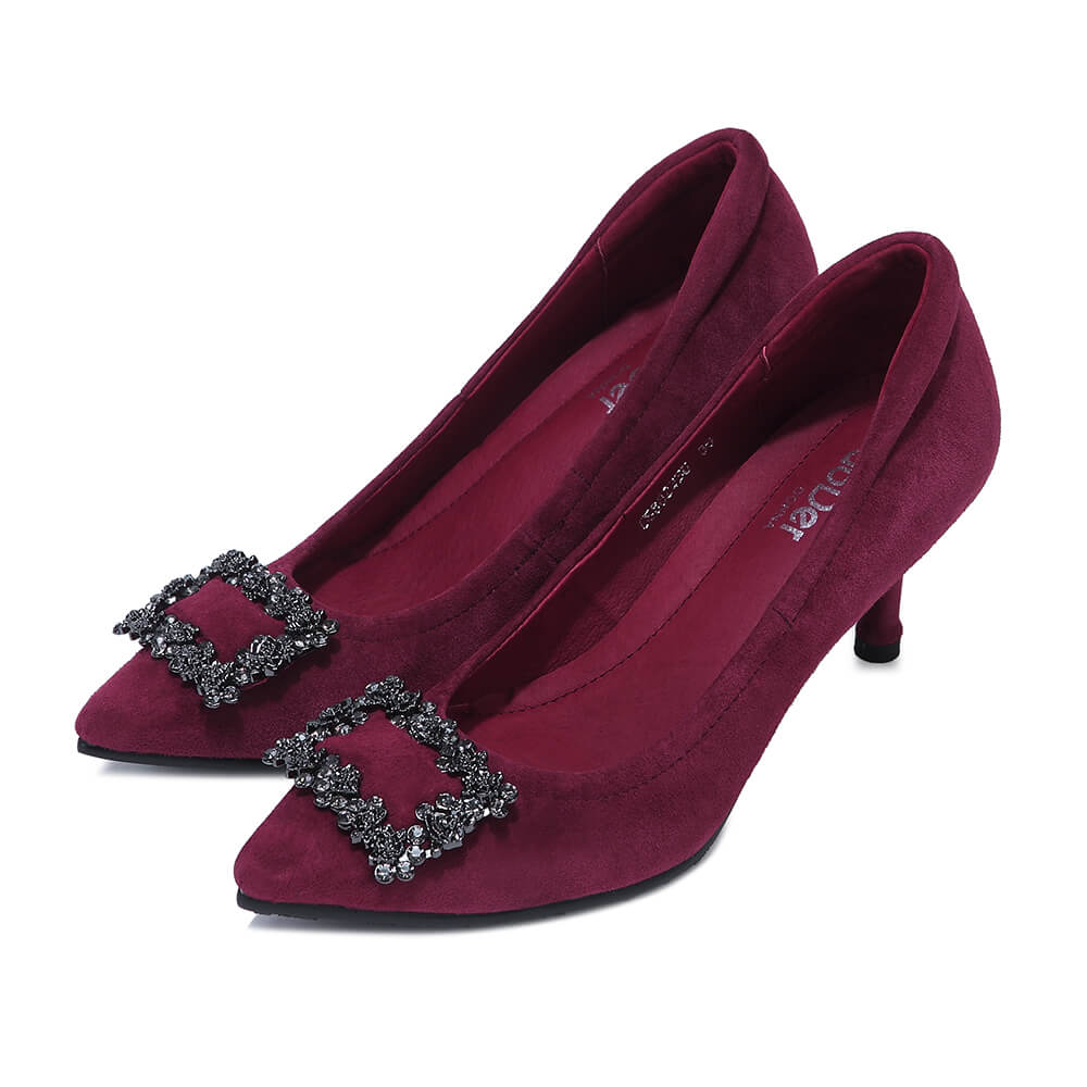 Suede Rhinestone High Heels